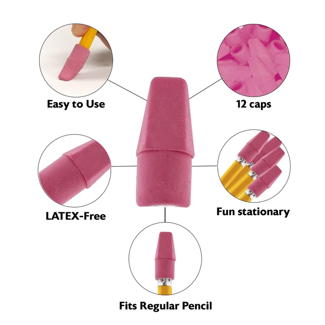 Alt view image 6 of 6 - BAZIC Pink Pencil-Top Eraser Caps, Latex-Free, PVC-Free, 12 Count