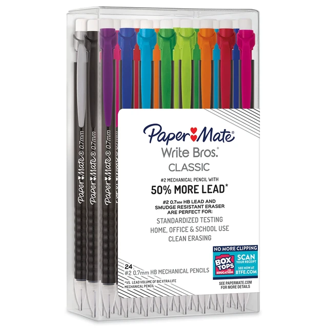 Alt view image 4 of 6 - Paper Mate Write Bros. Classic Number 2 Mechanical Pencil, 0.7mm, 24 Count, Classroom Supplies, Back to School