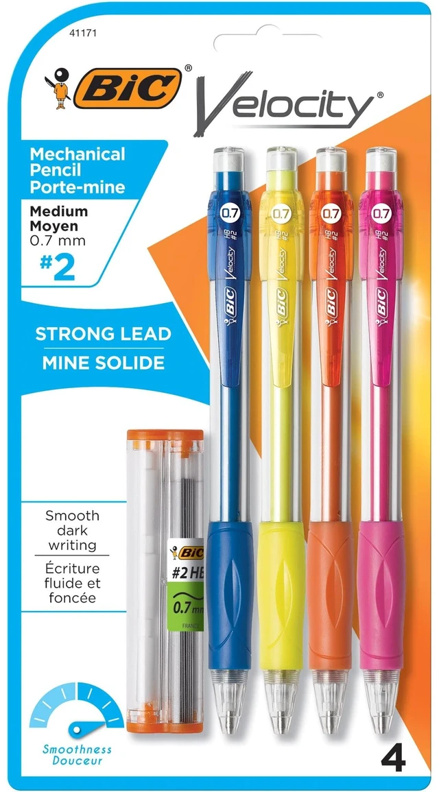 Main image of BIC Velocity Mechanical Pencils Medium Point (0.7mm) Colorful Barrel 4-Count Pack