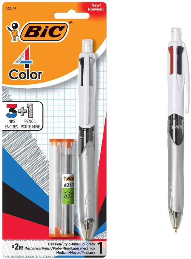 Main image of BIC 4-Color 3+1 Retractable Ballpoint Pen & 0.7mm Pencil, 1 Count