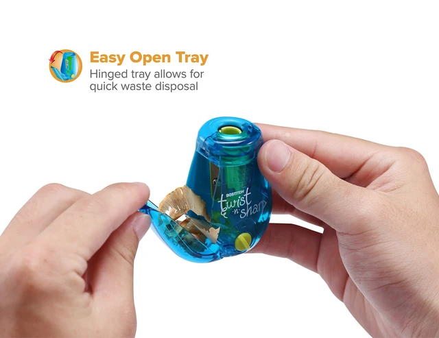 Alt view image 2 of 6 - Bostitch Twist-n-Sharp Handheld Pencil Sharpener for Kids, Blue