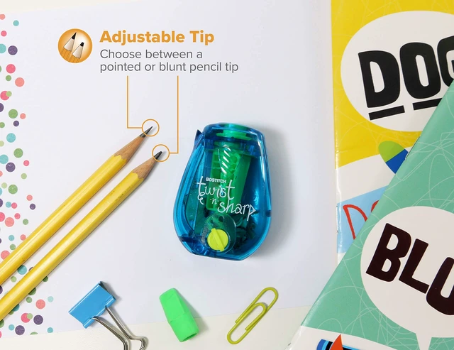 Alt view image 6 of 6 - Bostitch Twist-n-Sharp Handheld Pencil Sharpener for Kids, Blue