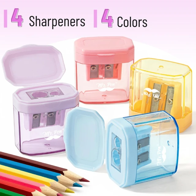 Alt view image 4 of 6 - Mr. Pen Manual Pencil Sharpener, 4 Pack, Dual Holes, Colorful, Snap-on Lid, Compatible with Standard and Jumbo Pencils, for Artists and Classroom