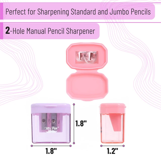 Alt view image 2 of 6 - Mr. Pen Manual Pencil Sharpener, 4 Pack, Dual Holes, Colorful, Snap-on Lid, Compatible with Standard and Jumbo Pencils, for Artists and Classroom