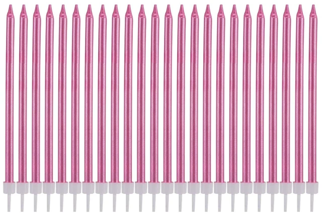Main image of Pfizermay 24 Count Metallic Birthday Candles with Holders, Pink Tall Thin Cupcake Candles for Birthday Wedding Party Decoration