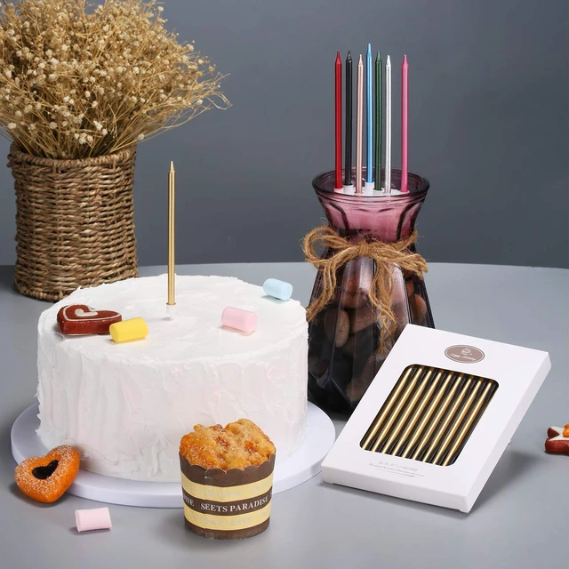 Alt view image 6 of 7 - Pfizermay 24 Count Metallic Birthday Candles with Holders, Pink Tall Thin Cupcake Candles for Birthday Wedding Party Decoration
