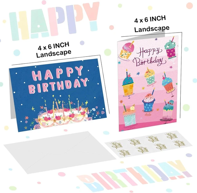 Alt view image 2 of 6 - 12 Pcs 4x6 Inch Colored Happy Birthday Cards with Envelopes and Stickers