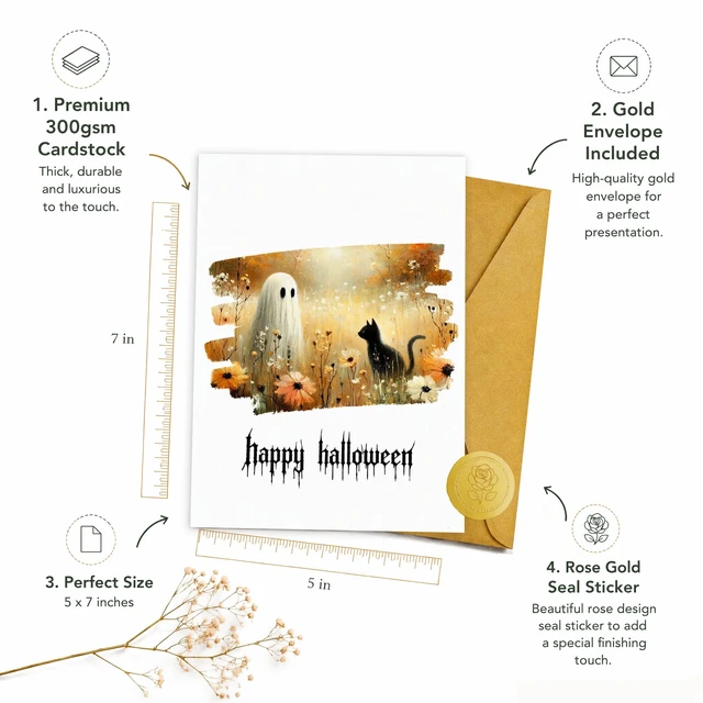 Alt view image 2 of 5 - Autumn Watercolor Greeting Card with Orange Daisies, Fall Leaves, and Envelope for Halloween, Thanksgiving, Birthday