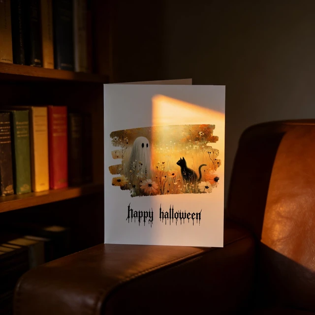 Alt view image 5 of 5 - Autumn Watercolor Greeting Card with Orange Daisies, Fall Leaves, and Envelope for Halloween, Thanksgiving, Birthday