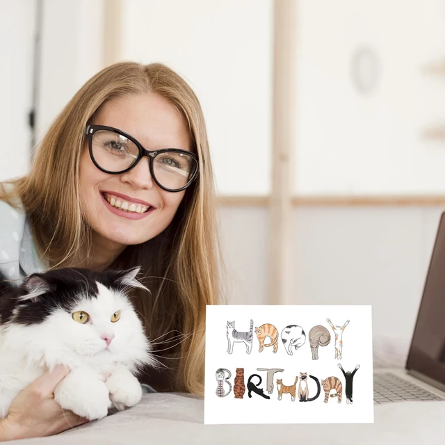 Alt view image 6 of 7 - Funny Cats Happy Birthday Card For Cat Lovers, Humor Cat Owner Gift For Men Women Dad Mom Brother Sister