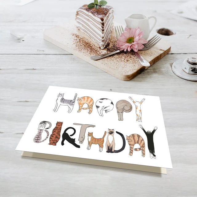 Alt view image 3 of 7 - Funny Cats Happy Birthday Card For Cat Lovers, Humor Cat Owner Gift For Men Women Dad Mom Brother Sister