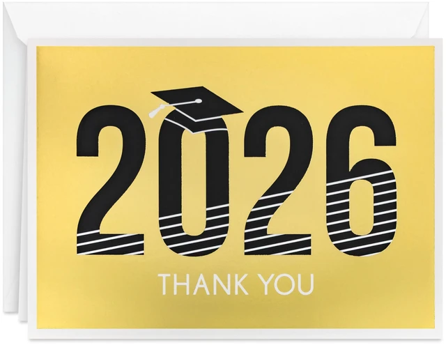 Main image of Hallmark Graduation Thank You Cards 40-Pack, Black and Gold, Class of 2026