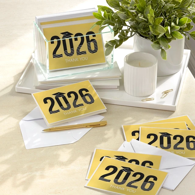 Alt view image 4 of 6 - Hallmark Graduation Thank You Cards 40-Pack, Black and Gold, Class of 2026