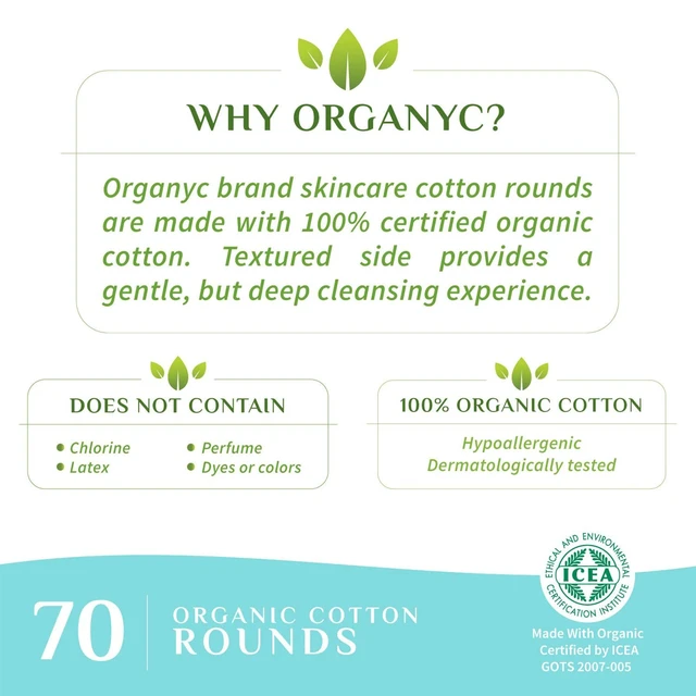 Alt view image 6 of 6 - Organyc 100% Organic Cotton Rounds (70 Count) - Biodegradable, Chemical Free, for Sensitive Skin