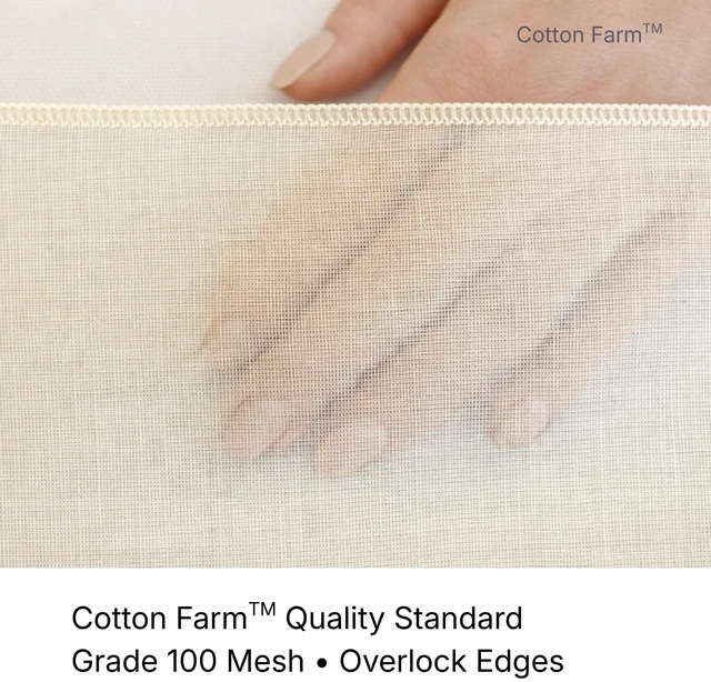 Alt view image 2 of 6 - 100% Unbleached Cotton Cheesecloth 36x36 Inch XL Farm Grade Reusable with Finished Edges Butter Muslin for Straining & Cooking