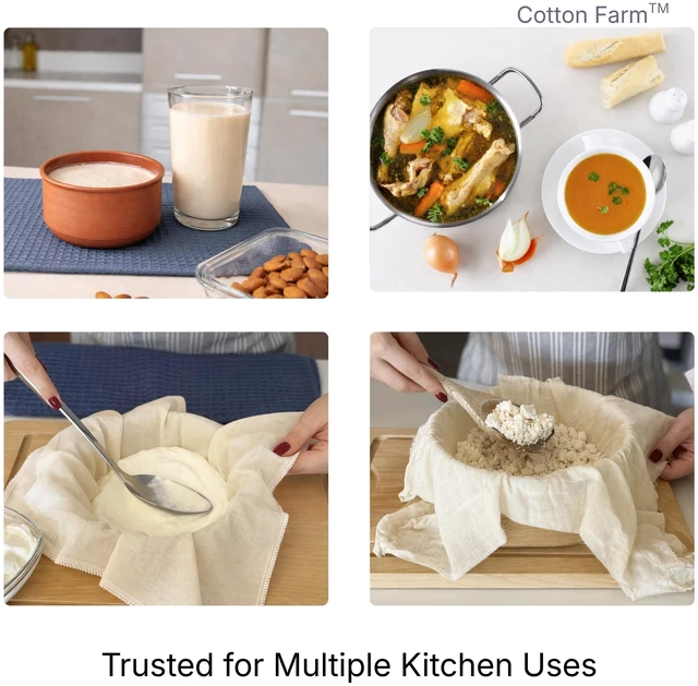 Alt view image 4 of 6 - 100% Unbleached Cotton Cheesecloth 36x36 Inch XL Farm Grade Reusable with Finished Edges Butter Muslin for Straining & Cooking