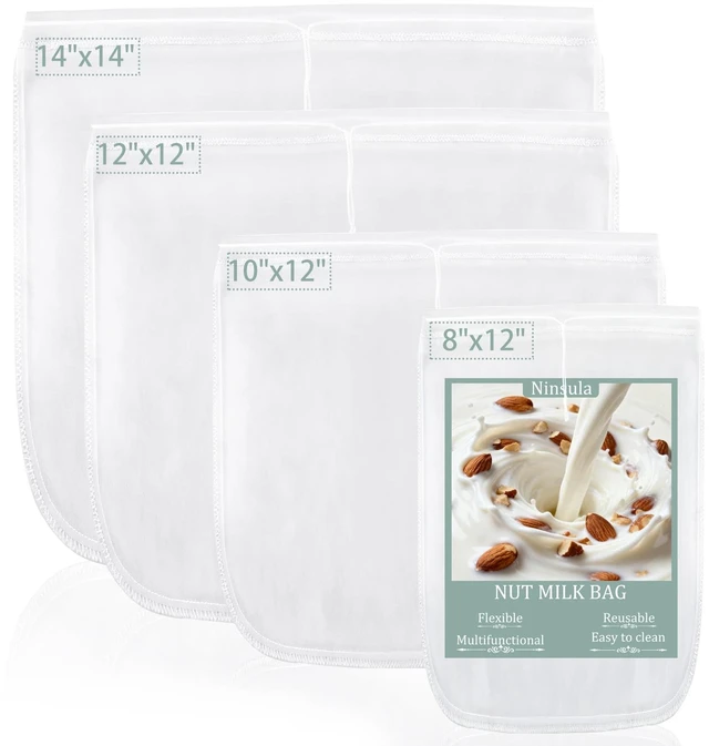 Main image of Ninsula 4-Pack Nut Milk Bags, Food Grade Nylon Cheese Cloth, Reusable Fine Mesh Strainer for Tea, Yogurt, Juice, Cheese, Soup, Herbs (8"x12", 10"x12", 12"x12", 14"x14")