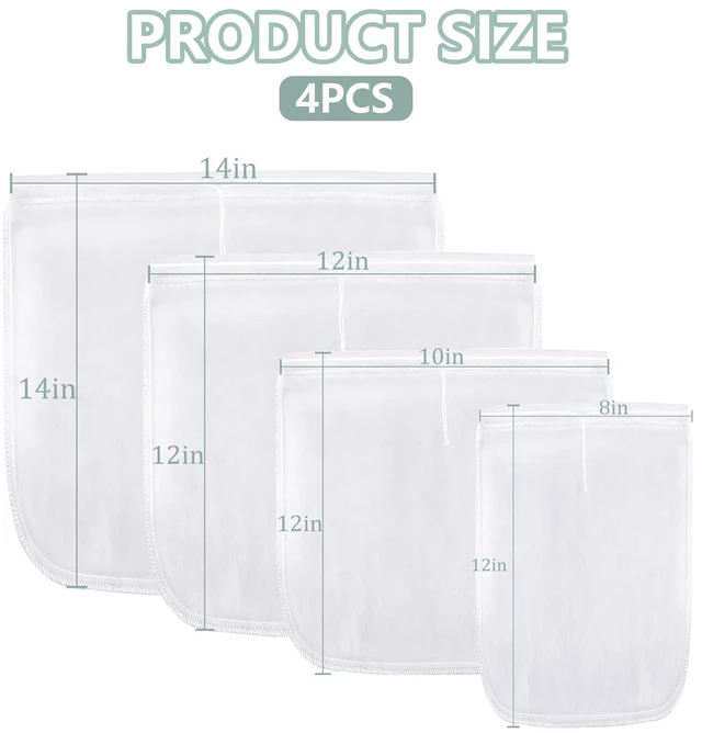 Alt view image 6 of 7 - Ninsula 4-Pack Nut Milk Bags, Food Grade Nylon Cheese Cloth, Reusable Fine Mesh Strainer for Tea, Yogurt, Juice, Cheese, Soup, Herbs (8"x12", 10"x12", 12"x12", 14"x14")