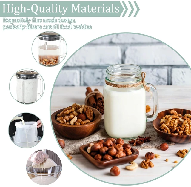 Alt view image 2 of 7 - Ninsula 4-Pack Nut Milk Bags, Food Grade Nylon Cheese Cloth, Reusable Fine Mesh Strainer for Tea, Yogurt, Juice, Cheese, Soup, Herbs (8"x12", 10"x12", 12"x12", 14"x14")