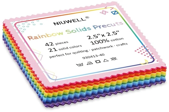 Main image of 42pcs 2.5" Pre-Cut Rainbow Solid Cotton Fabric Squares Mini Charm Pack