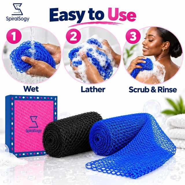 Alt view image 7 of 7 - 2 Pcs African Net Sponge Authentic Shower Loofah Exfoliating Washcloth