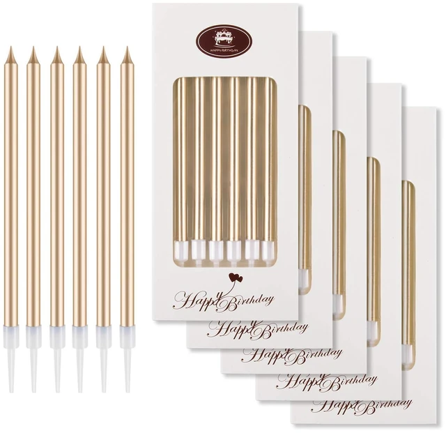 Main image of BEAN LIEVE 24-Count Long Thin Birthday Cake Candles, Slow Burning, Champagne Gold for Wedding, Lucky Party Decoration