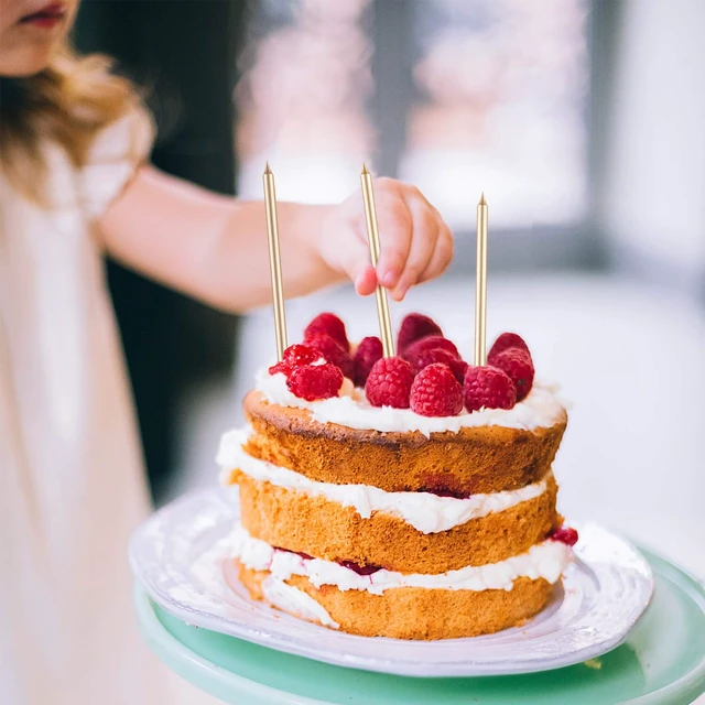 Alt view image 6 of 6 - BEAN LIEVE 24-Count Long Thin Birthday Cake Candles, Slow Burning, Champagne Gold for Wedding, Lucky Party Decoration