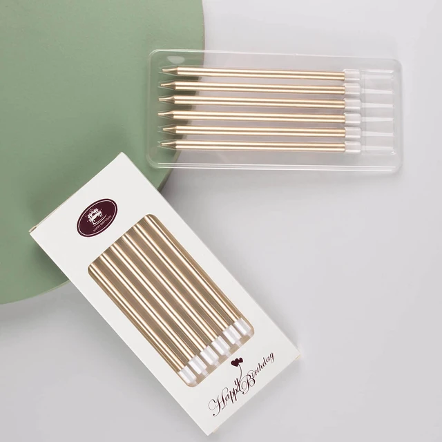 Alt view image 3 of 6 - BEAN LIEVE 24-Count Long Thin Birthday Cake Candles, Slow Burning, Champagne Gold for Wedding, Lucky Party Decoration