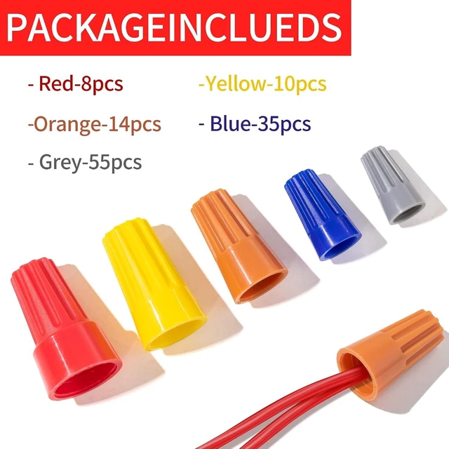 Alt view image 4 of 5 - 122-Piece Wire Connector Nut Assortment Kit, 5 Sizes Colorful Electric Wire Caps Twist Wiring Splice Screws for Quick Connection