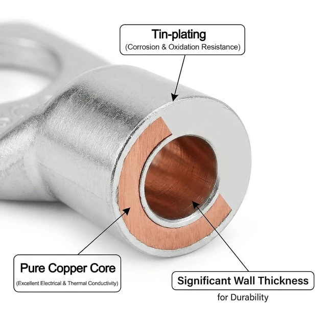 Alt view image 3 of 6 - 10-Pack 10 Gauge Wire Connectors with Heat Shrink Tubing, Battery Terminal Ends, Tinned Copper Ring Terminals for AWG 12-10, Automotive, RV, Solar & Outdoor Power Equipme
