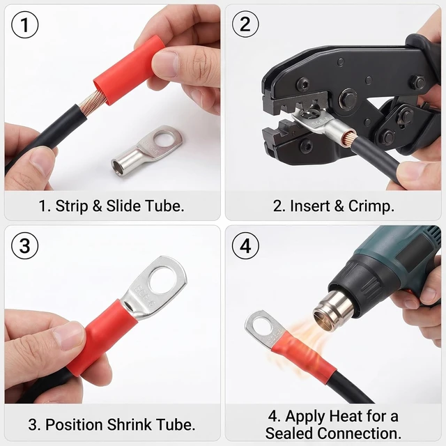 Alt view image 4 of 6 - 10-Pack 10 Gauge Wire Connectors with Heat Shrink Tubing, Battery Terminal Ends, Tinned Copper Ring Terminals for AWG 12-10, Automotive, RV, Solar & Outdoor Power Equipme