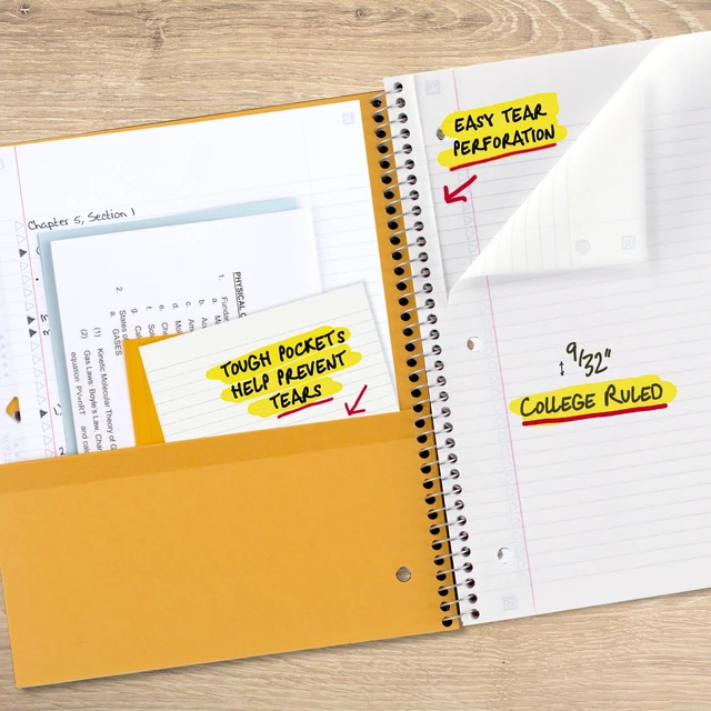 Alt view image 4 of 6 - Five Star 72464 3 Subject College Ruled Spiral Notebook + Study App, 8.5" x 11", 150 Sheets, Water Resistant Cover, Fights Ink Bleed, White