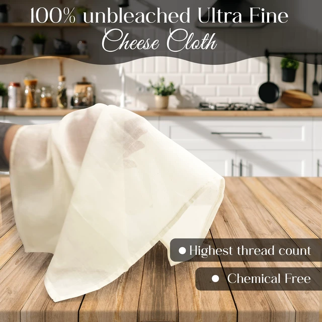 Alt view image 3 of 6 - Grade 100 Organic Unbleached Cheesecloth 4Pcs Precut 20x20inch Hemmed Reusable Ultra Fine Muslin for Straining Juicing Brewing Baking Turkey
