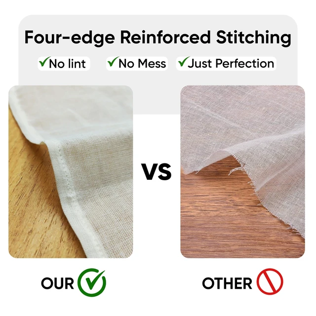 Alt view image 6 of 6 - Grade 100 Organic Unbleached Cheesecloth 4Pcs Precut 20x20inch Hemmed Reusable Ultra Fine Muslin for Straining Juicing Brewing Baking Turkey