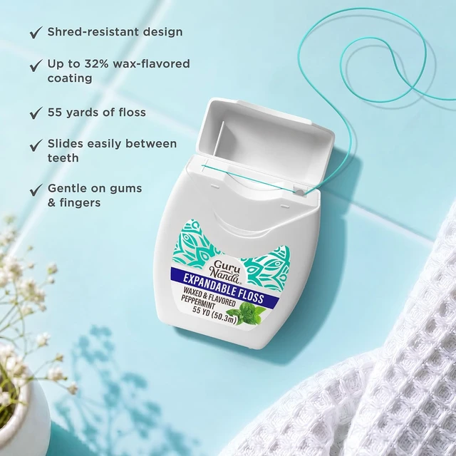 Alt view image 7 of 7 - GuruNanda Expanding Dental Floss Peppermint Flavor, 55 Yards, 1 Ct