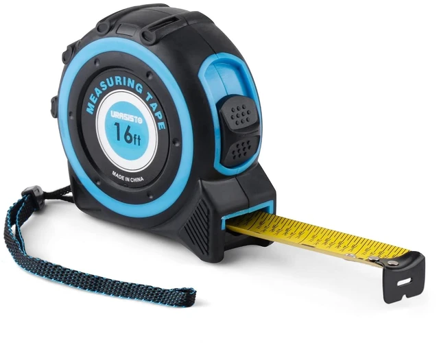 Main image of URASISTO 16ft Tape Measure with Fractions 1/8, Retractable, Rubber Protective Casing, Shock Absorbent Case for Carpenters, Surveyors, Engineers, Electricians