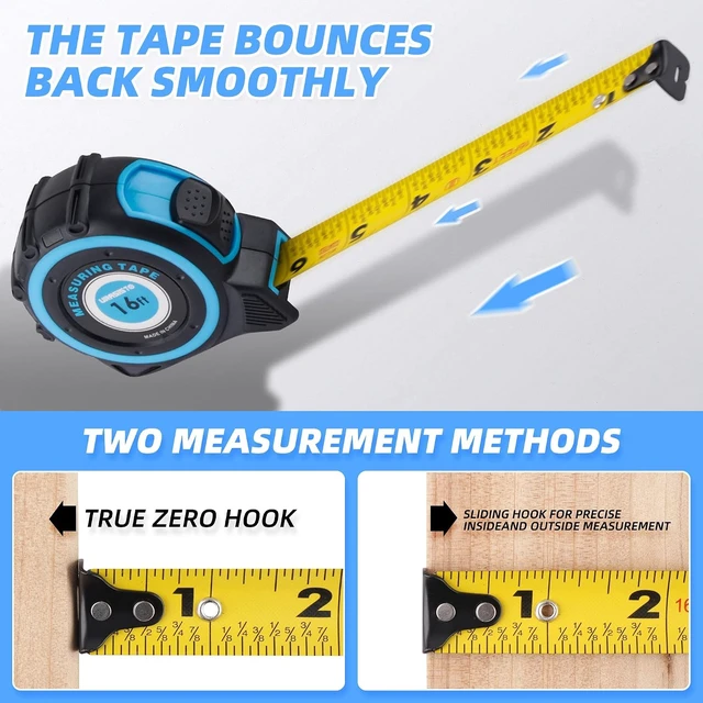 Alt view image 6 of 7 - URASISTO 16ft Tape Measure with Fractions 1/8, Retractable, Rubber Protective Casing, Shock Absorbent Case for Carpenters, Surveyors, Engineers, Electricians