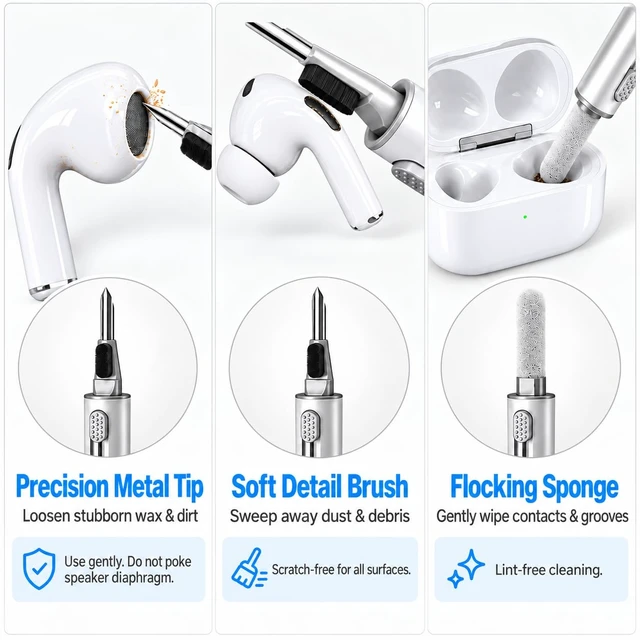 Alt view image 4 of 6 - Inesore AirPod Cleaning Kit for Phone Earbuds Electronics White
