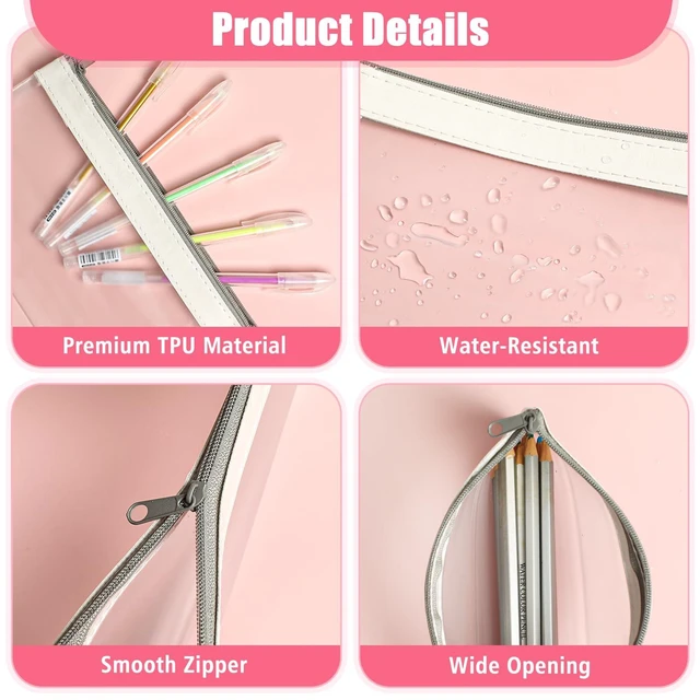 Alt view image 4 of 7 - 4 Pack Clear Cute Pencil Pouch with Zipper