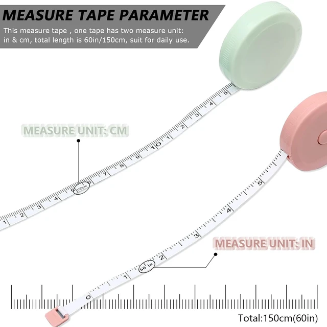 Alt view image 2 of 6 - Mini Retractable Tape Measure (3-Pack) + Soft Fabric Sewing Ruler (1 Piece), Flexible, Pocket Size, Dual Sided, 150CM Tailor Measuring Tape for Body Measurement, Weight L