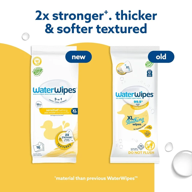 Alt view image 5 of 6 - WaterWipes Sensitive+ Bathing Wipes, 3-In-1 Cleans, Cares, Protects, 99.9% Water, Unscented & Hypoallergenic, 16 Count (1 Pack)