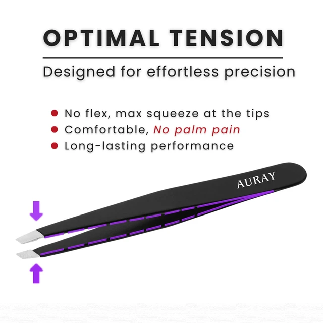 Alt view image 3 of 7 - AURAY Stainless Steel Slanted Tip Eyebrow Tweezers for Men & Women Black
