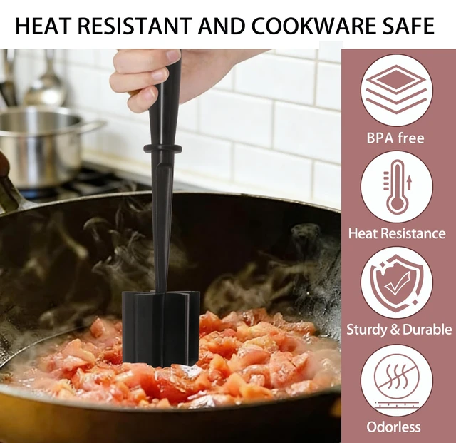 Alt view image 5 of 7 - 5-Blade Curved Meat Chopper, Potato Masher, Hamburger Meat Smasher, Premium Heat-Resistant for Beef, Chicken and More
