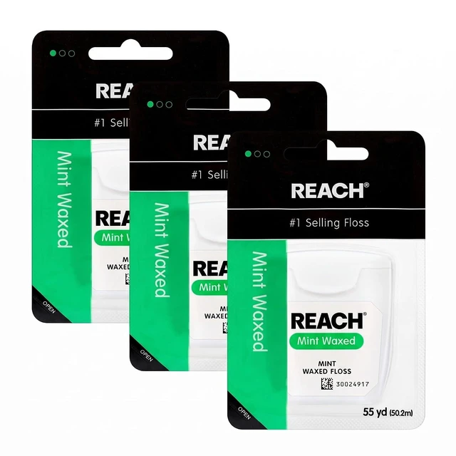 Main image of Reach Waxed Dental Floss, Mint, PFAS Free, Shred Resistant, Deep Cleaning, Slides Smoothly, for Adults & Kids, 55 yd (Pack of 3)