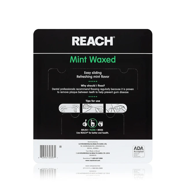 Alt view image 3 of 5 - Reach Waxed Dental Floss, Mint, PFAS Free, Shred Resistant, Deep Cleaning, Slides Smoothly, for Adults & Kids, 55 yd (Pack of 3)