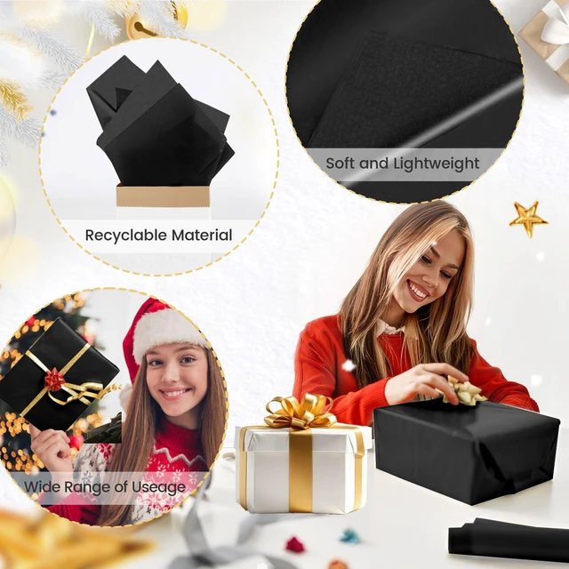 Alt view image 5 of 6 - Hlonon Black Tissue Paper 30 Sheets 14 x 20 Inch for Gift Wrapping, DIY Crafts, Wedding, Birthday, Christmas