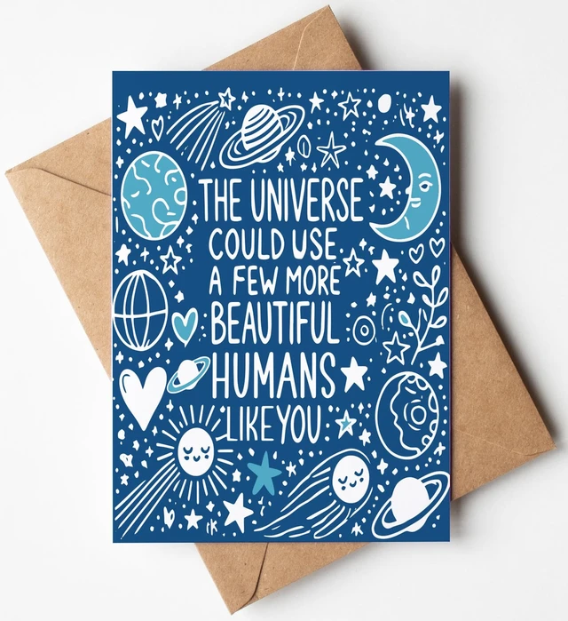 Alt view image 2 of 7 - The Universe Could Use a Few More Beautiful Humans Like You Greeting Card - Moon and Stars Birthday Thinking of You for Women Him Her Best Friend Bestie Sister