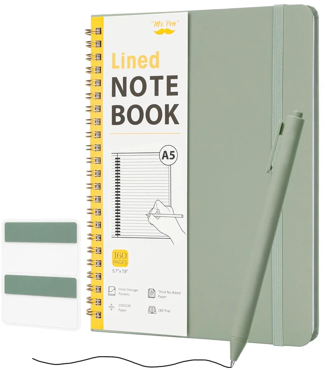 Main image of Mr. Pen Lined Spiral Journal Notebook, A5, 160 Pages, 5.7"x7.9", Green