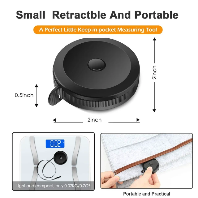 Alt view image 3 of 7 - GDMINLO Soft Tape Measure Retractable for Body Fabric Sewing Tailor Cloth Knitting Craft Weight Loss, Black Double Scales, 1 Pack