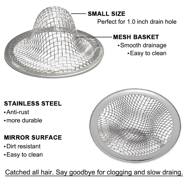 Alt view image 5 of 6 - 0" Stainless Steel Sink Drain Strainer, 2 Pack Hair Catcher, Mesh Baskets for Laundry, Mop Pool, Utility, Slop, RV Sink